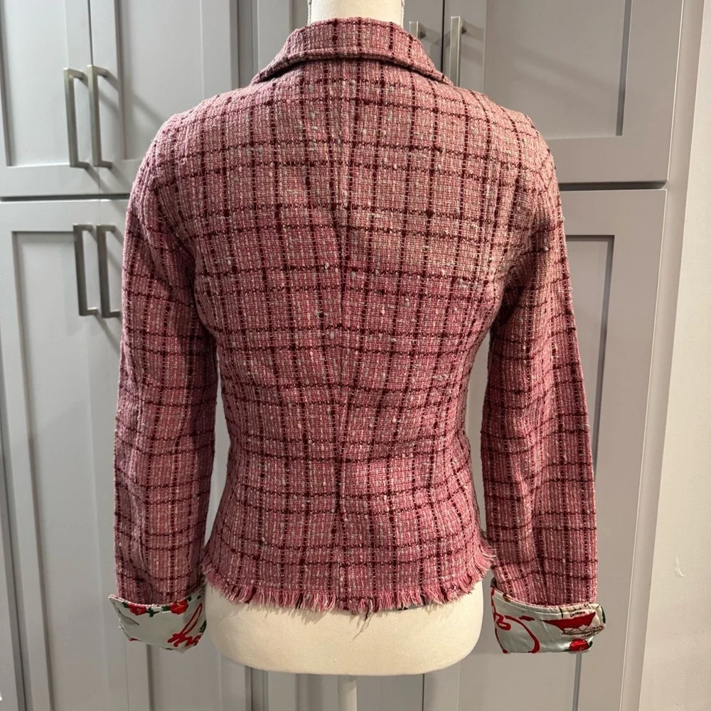 Hollister Vintage Y2K Crop Pink Tweed Blazer Tropical Lining sz Medium Clueless‎